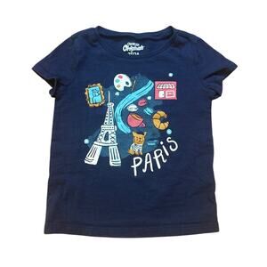 OshKosh B'gosh blue Paris Eiffel Tower croissant short sleeve shirt SIZE 2T